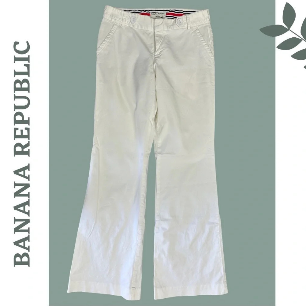 Banana Republic White Flare Leg Trouser Front Zip Front Rear Pocket Size 4